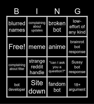 r/c.ai bingo babyyyy Bingo Card