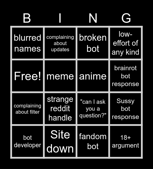r/c.ai bingo babyyyy Bingo Card