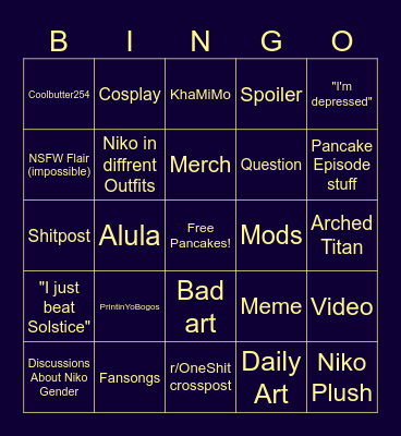 r/OneShot Bingo Card