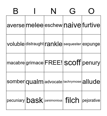 Vocabulary Bingo Card