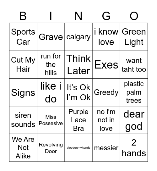 TATE MCRAE Bingo Card