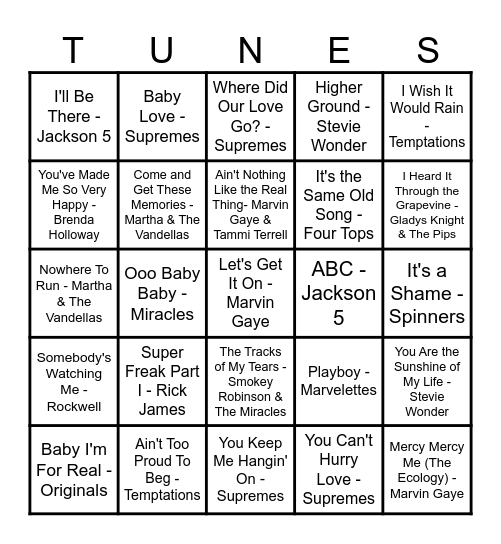 MOTOWN Bingo Card