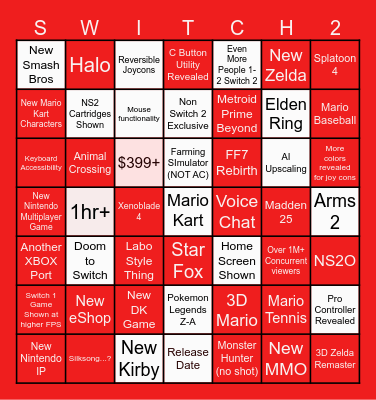 Switch 2 Direct Bingo Card Bingo Card