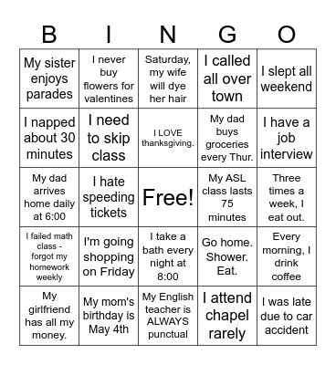 unit five Bingo Card