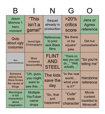 Julia’s Minecraft Movie Bingo Card