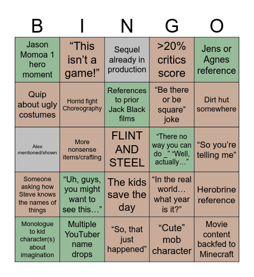 Julia’s Minecraft Movie Bingo Card
