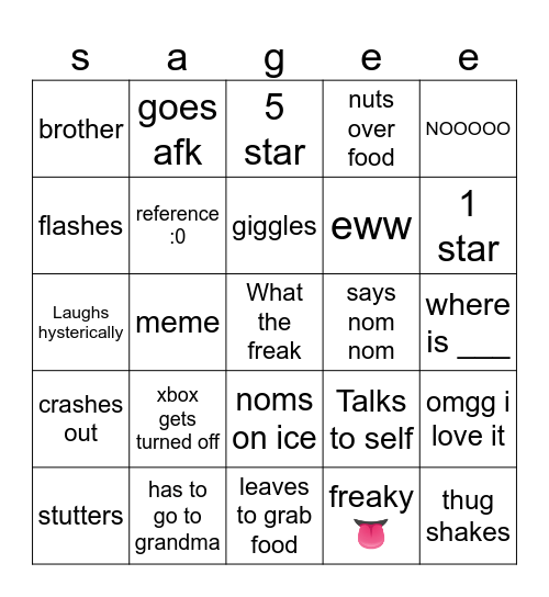 sage being sage Bingo Card