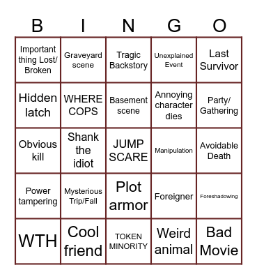 SLASHER MOVIES Bingo Card