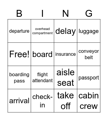 Air travel Bingo Card