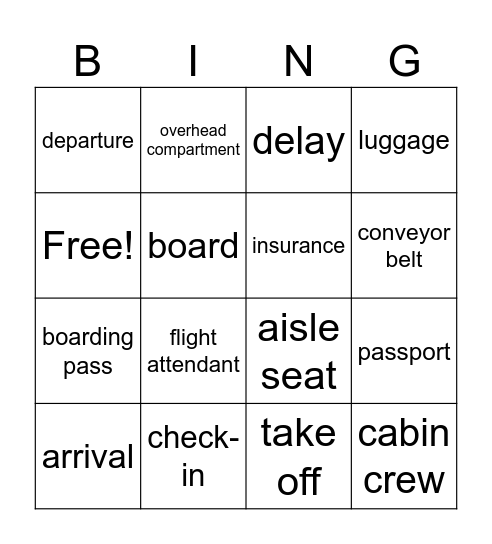 Air travel Bingo Card