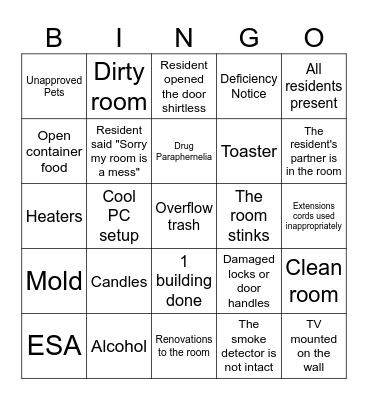 Health and Safeties Bingo Card