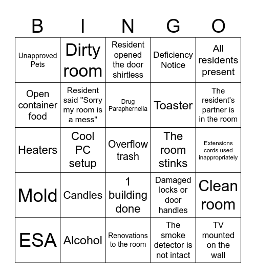 Health and Safeties Bingo Card