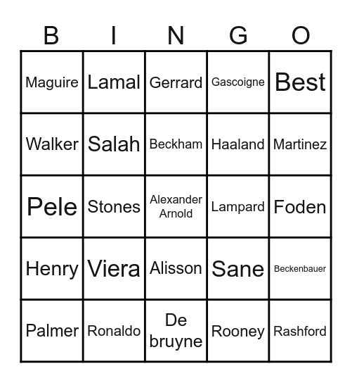 Yacu Football Bingo Card