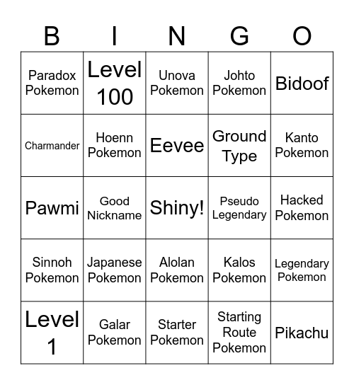 Pokemon Surprise Trades Bingo Card