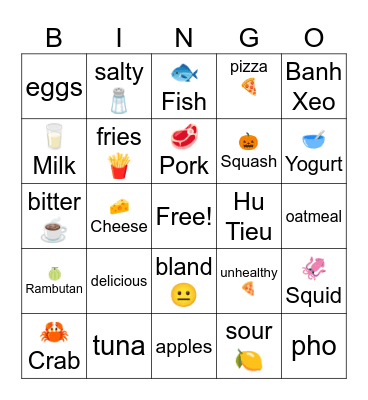 Food Bingo Card