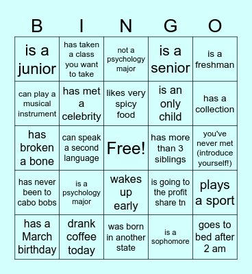 TSPA Find someone who: Bingo Card