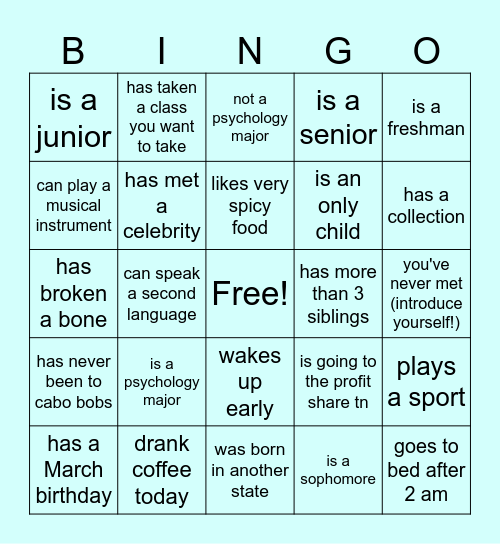 TSPA Find someone who: Bingo Card