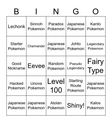 Pokemon Surprise Trades Bingo Card