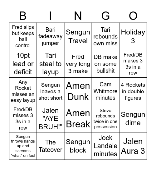Ronkets Baskingball Bingo Card