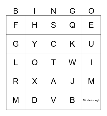 We love Middlesbrough Bingo Card