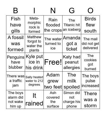 Cause Effect Bingo Card