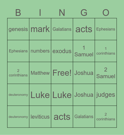 Books of the Bible Bingo Card