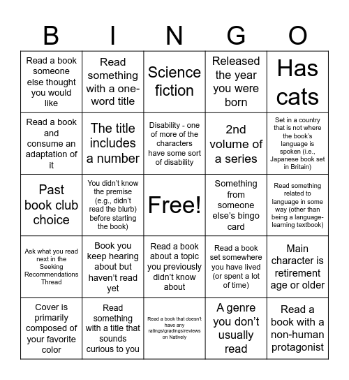 book bingo Card