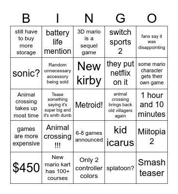 Switch 2 Bingo Card