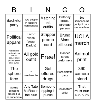 Bella’s 21st Birthday Bingo Card