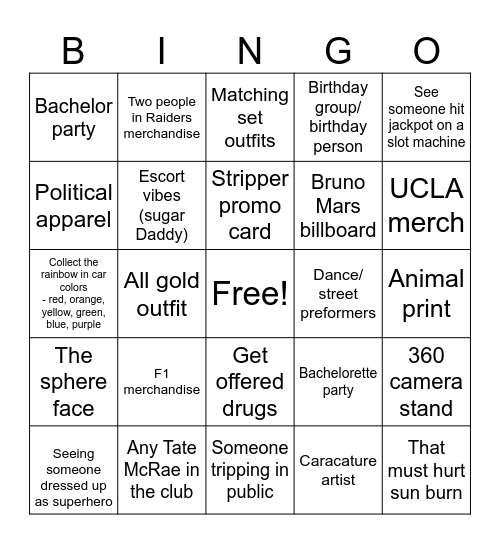 Bella’s 21st Birthday Bingo Card
