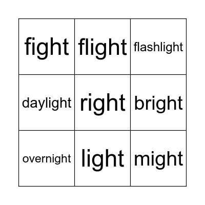 'igh' Bingo Card