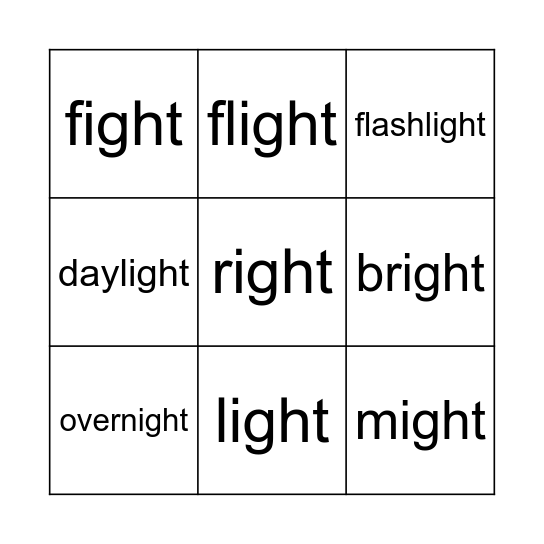 'igh' Bingo Card