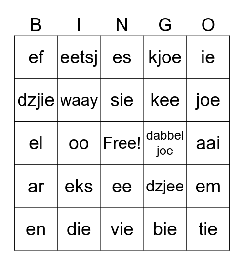 Alphabet Bingo Card