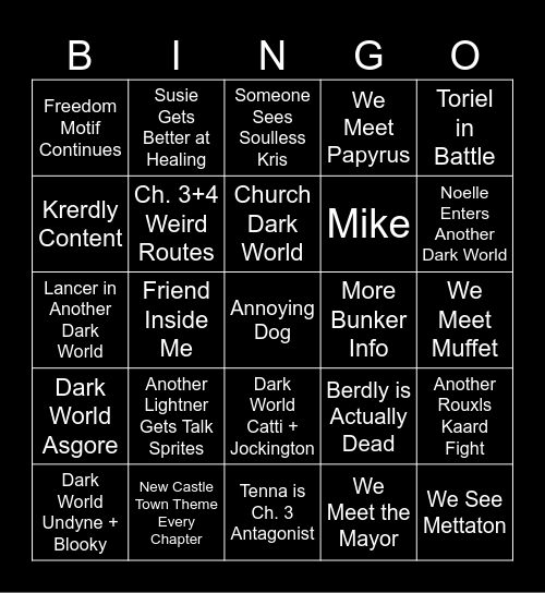 Deltarune Chapters 3+4 Bingo Card