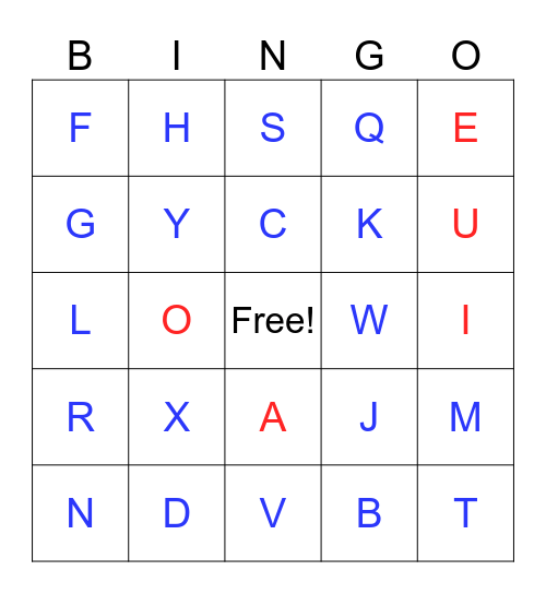 Alphabet Bingo Card