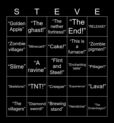 Minecraft Movie Bingo Card