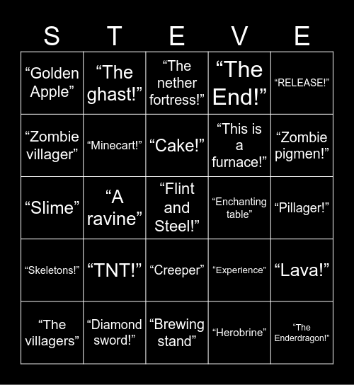 Minecraft Movie Bingo Card