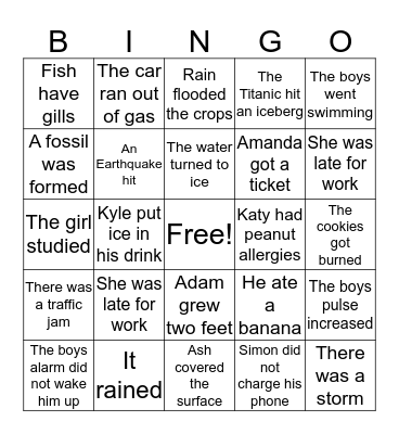 Cause Effect Bingo Card