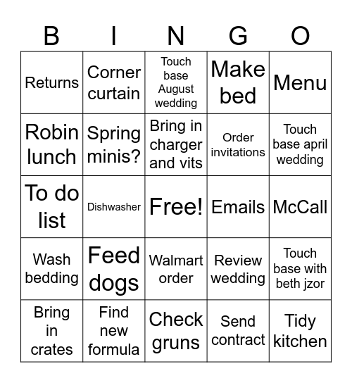 Monday Bingo Card