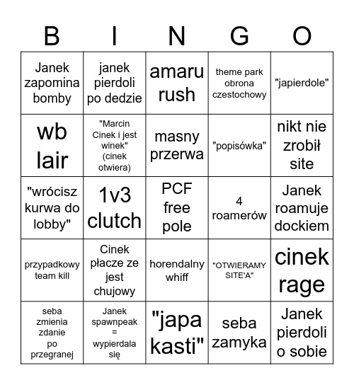 PCF BINGO Card