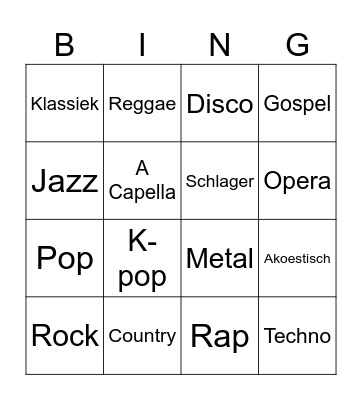Muziekbingo Card