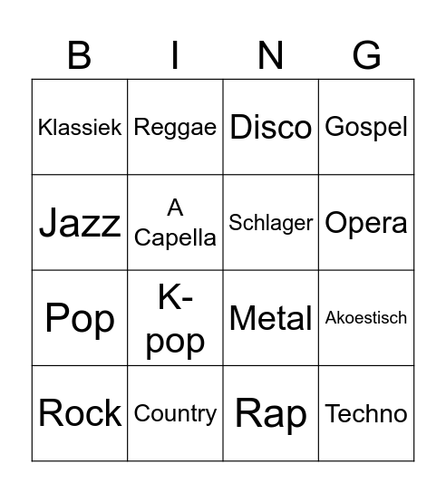 Muziekbingo Card