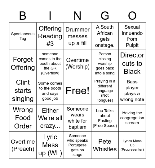 6pm Bingo Card