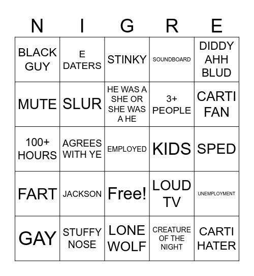 NEIGHBORS Bingo Card