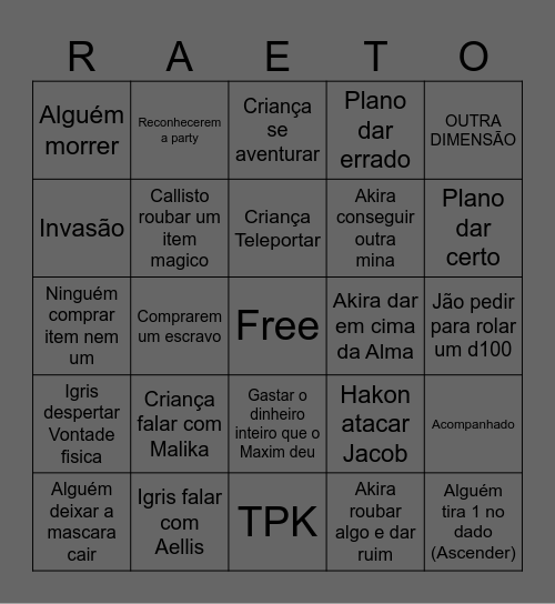 Sessão 15 Raet Bingo Card