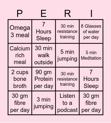 Peri Pals x 2 Week Bingo Card