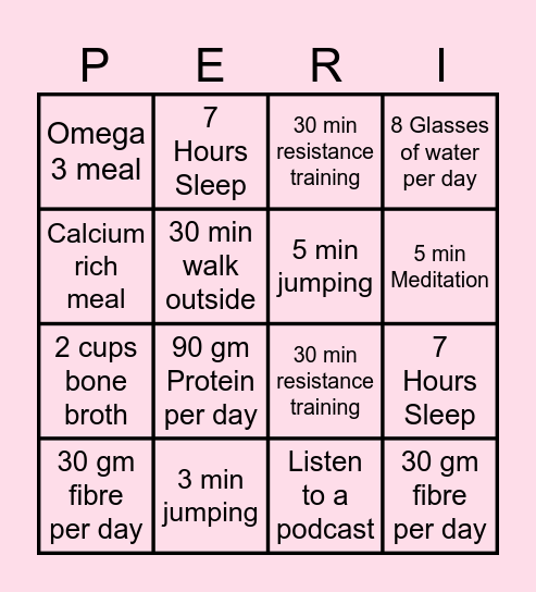 Peri Pals x 2 Week Bingo Card