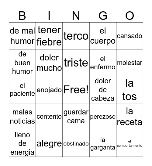 Personalidad y Salud Bingo Card