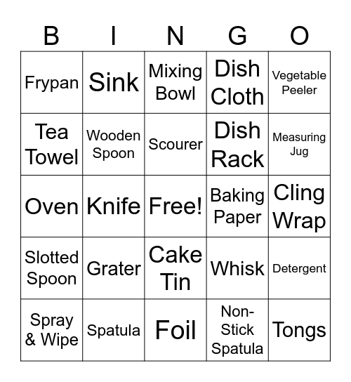 Kitchen Bingo Card