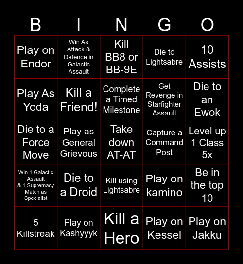 Star Was Battfront 2 Bingo Card